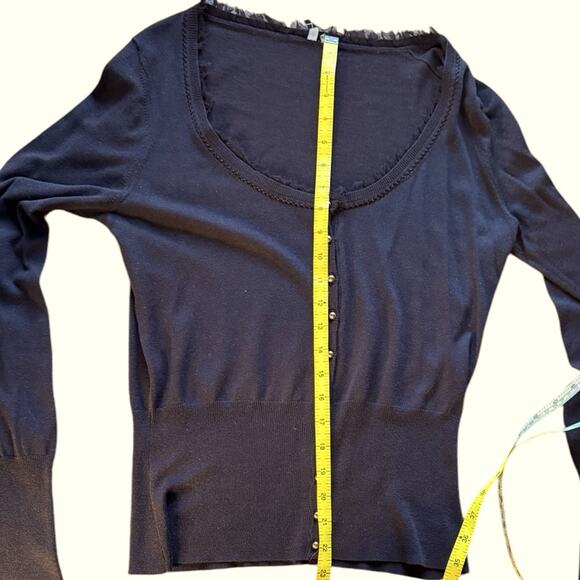 Tahari Deep Scoop Neck Brown Lightweight Cotton/Silk Cardigan - Large - Picture 8 of 8